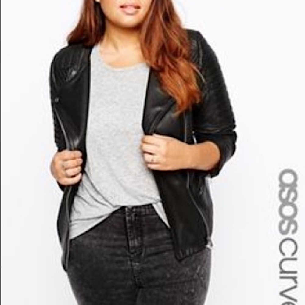 ASOS CURVE Exclusive Premium Leather Jacket With Seam Detail
